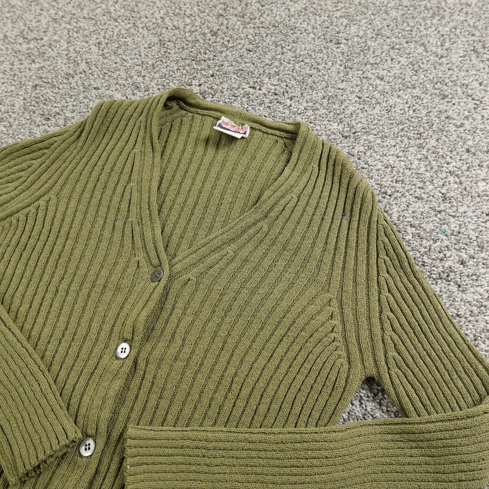 Gentryportofino Cardigan Womens S Green Rib Knit Button Front Sweater Top Italy